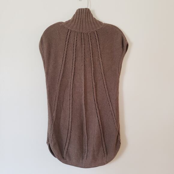 BCBGMAXAZRIA Brown Knit Cotton Wool Sweater Sleeveless Tunic Large Buttons - Picture 3 of 7